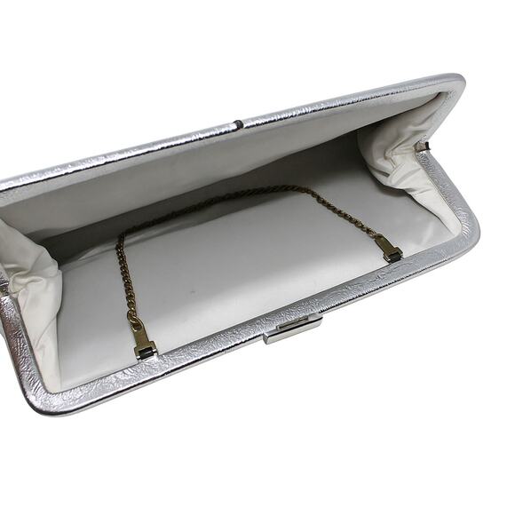 Vintage 60s Silver Evening Clutch Purse 12" Shimmery Metallic w Chain - Hey Viv - Picture 4 of 6